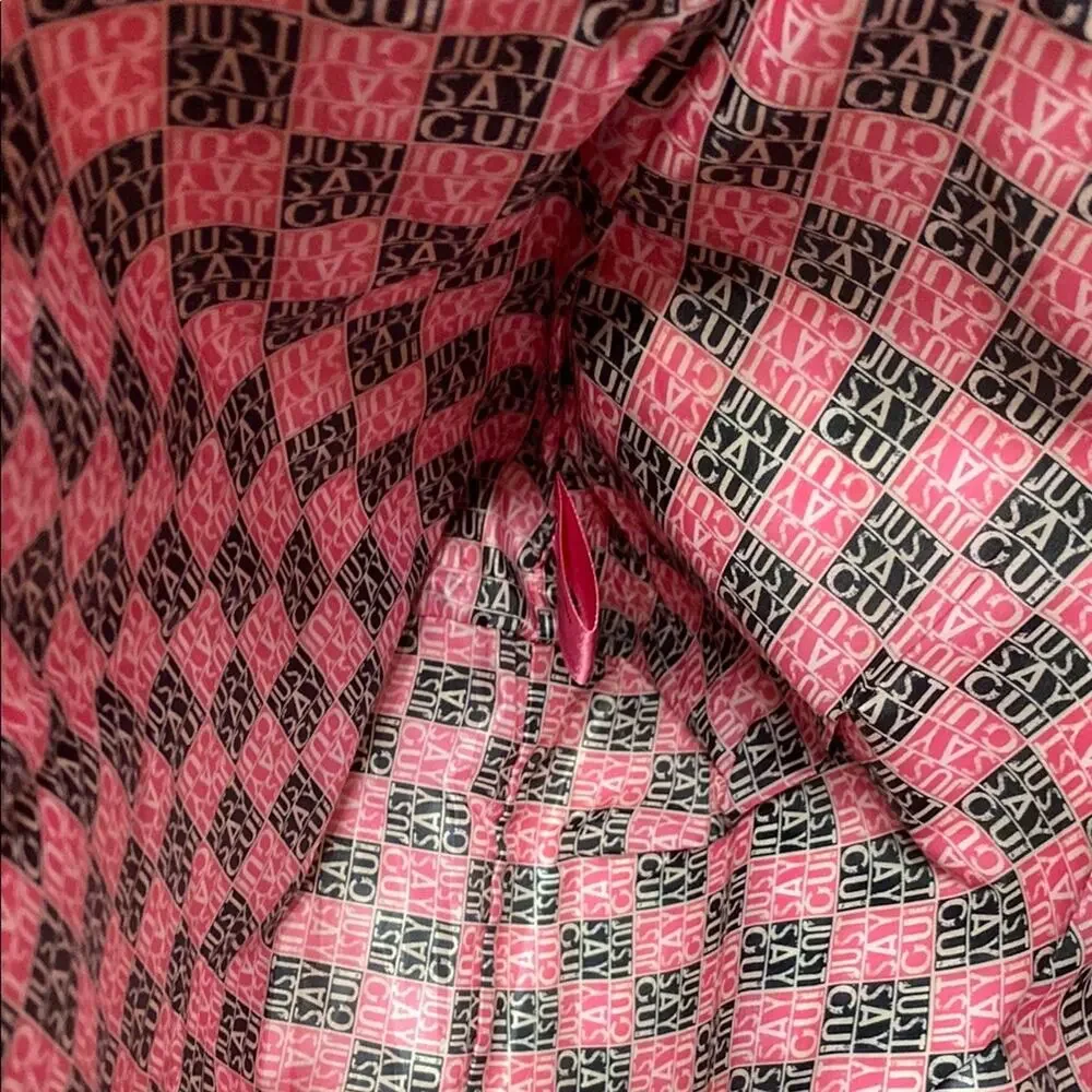 Juicy Couture “Just Say Oui!” Pink Red Glossy + Velvet Tote Bag w/ Charm Gold
